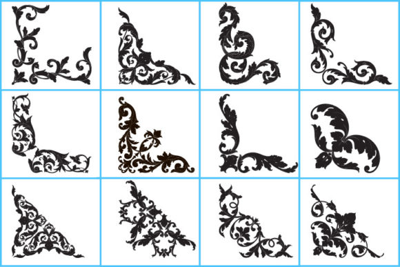 Corner Flowers Set, Corner Flourish Svg Graphics and Illustrations