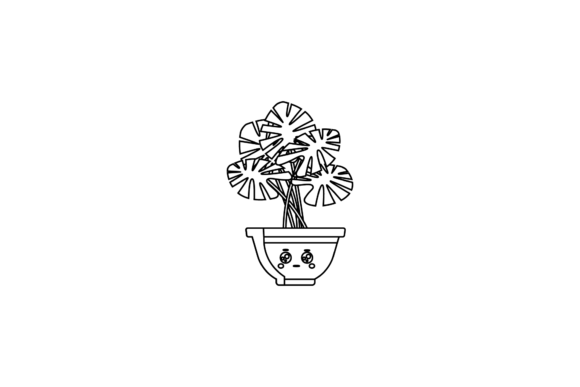 Flowers Potted Trees Outline Graphics and Illustrations