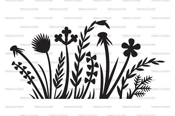 Grass Silhouettes flowers and Plants Graphics