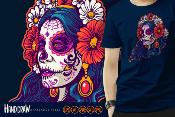 Mexican Day Beautiful Girl Hair Flowers Graphics and Illustrations