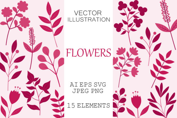 Pink Flowers SVG. Plants Silhouettes Graphics and Illustrations