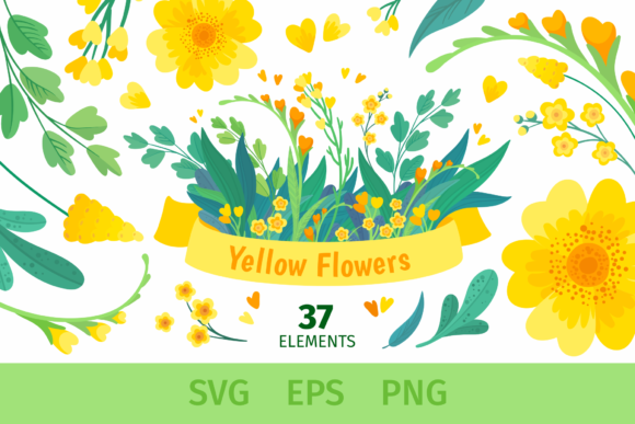 Yellow Flowers Clipart. Spring Bouquets Graphics and Illustrations
